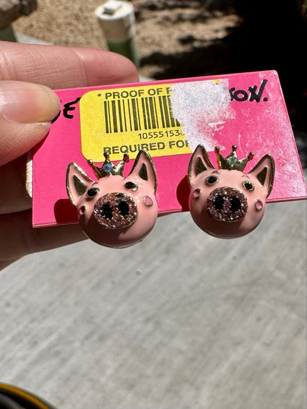 Betsey Johnson Rose Garden Pig Stud Earrings gold-tone crowns crystal accents